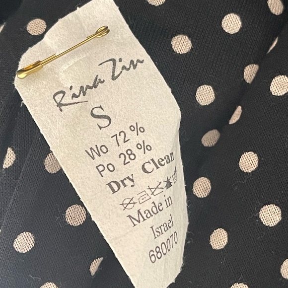 Rina Zin Elegant Herringbone Wool Coat w Peter Pan Collar Black Velvet Tie Sz S - Picture 13 of 14